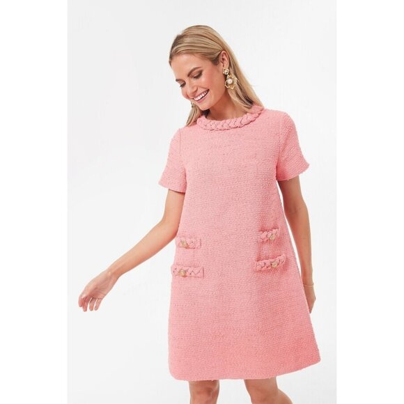 Tuckernuck Blush Peony Tweed Jackie Dress sz M Shift Mini Business Career NWT** - Picture 12 of 12